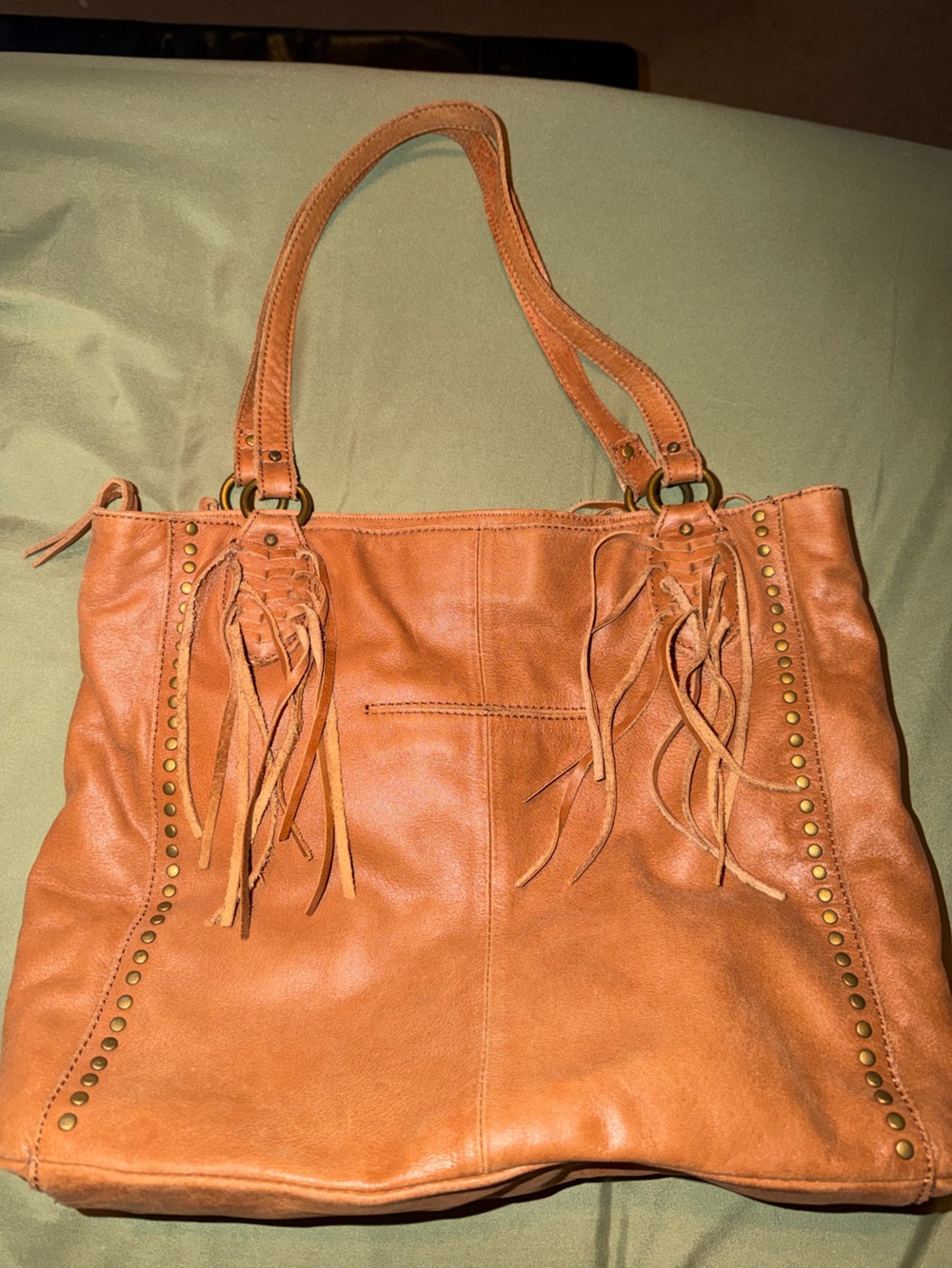 The Sak Tan Fringe Studded Shoulder Tote